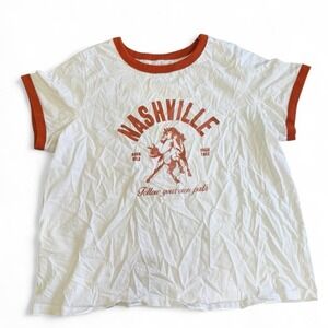 Old Navy Nashville Graphic Ringer Tee, White/Rust Horse Graphic, Size XL